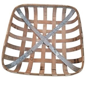 Unbranded Tobacco Basket Square Brown Excellent Farmhouse Wood Metal 16in